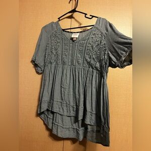 Short Sleeve Blue Knox Rose Babydoll Blouse M